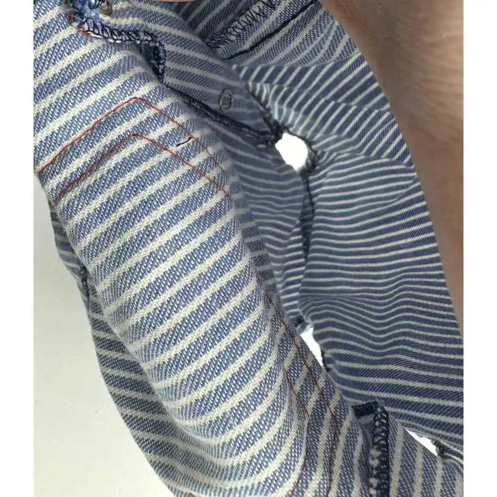 Vintage Carter's Blue White Pinstripe Baby Bubble Romper Overalls Snap On 24 mth